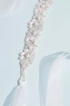 Crystal And Freshwater Pearl Filigree Leaf Sash -Blissful Brides Shop BLT10267 MIVORY SASH PROD6 02