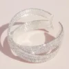 Pave Rhinestone Crossing Cuff Bracelet -Blissful Brides Shop BSJ5393 SILVER JWLY PROD7 001