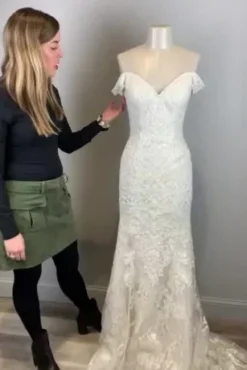 Beaded Lace Long Sleeve Off Shoulder Wedding Dress -Blissful Brides Shop CWG808 408x612