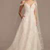 Beaded Applique Wedding Dress With Swag Sleeves 2 Beaded Applique Wedding Dress With Swag Sleeves -Blissful Brides Shop CWG875 IVYSTONE OLEG PROD4 029