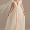 Cap Sleeve Pearl Tulle Wedding Dress With Low Back -Blissful Brides Shop CWG889 IVYSTN OLEG PROD12 034