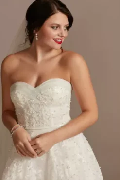 Strapless Pearl Applique Ball Gown Wedding Dress -Blissful Brides Shop CWG892 IVORY OLEG PROD12 077