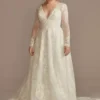Lace Long Sleeve Keyhole Back Wedding Dress