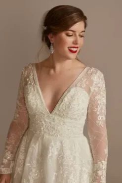 Lace Long Sleeve Keyhole Back Wedding Dress -Blissful Brides Shop CWG893 IVORY OLEG PROD12 059