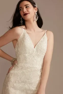 Strappy Beaded Applique Tulle Sheath Wedding Dress -Blissful Brides Shop CWG904 IVYCHAMP OLEG PROD3 453
