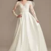 Long Sleeve Satin Applique Wedding Dress -Blissful Brides Shop CWG908 SOFTWHITE OLEG PROD3 057