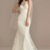 Buttoned Illusion Back Wedding Dress With Applique -Blissful Brides Shop CWG909 IVORY OLEG PROD3 185