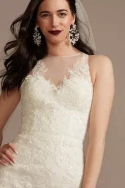 Buttoned Illusion Back Wedding Dress With Applique -Blissful Brides Shop CWG909 IVORY OLEG PROD3 251