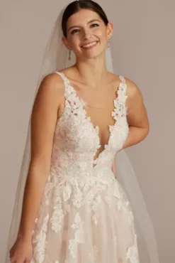 Illusion Plunge V-Neck Lace Wedding Gown -Blissful Brides Shop CWG924 IVYCSHMR OLEG PROD1 V2 087