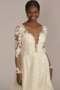 Illusion Button Back Lace Applique Wedding Gown -Blissful Brides Shop CWG928 IVYCSHMR OLEG PROD12 114 V2