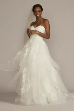 Tiered Floral Ball Gown Wedding Dress