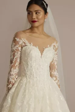 Lace Appliqued Illusion Long Sleeve Wedding Dress -Blissful Brides Shop CWG947 IVYSTONE OLEG PROD2 V2 1714
