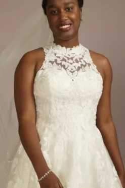 High Neck Lace Applique Tulle Wedding Dress -Blissful Brides Shop CWG956 SFTWHTCOCOA OLEG PROD4 140