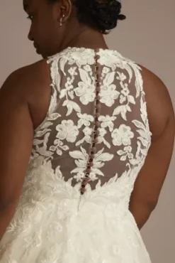 High Neck Lace Applique Tulle Wedding Dress -Blissful Brides Shop CWG956 SFTWHTCOCOA OLEG PROD4 315