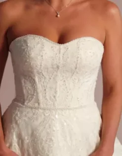 Strapless Beaded Lace Ball Gown Wedding Dress -Blissful Brides Shop CWG960 SOFTWHITE OLEG