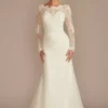 Beaded Lace Long Sleeve Sheath Wedding Dress
