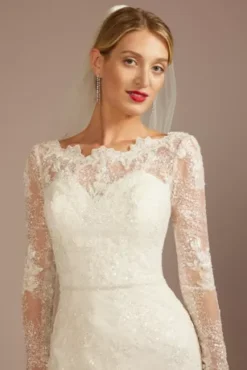 Beaded Lace Long Sleeve Sheath Wedding Dress -Blissful Brides Shop CWG975 IVORY OLEG PROD4 085