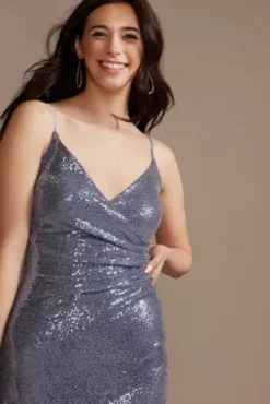 Allover Sequin V-Neck Sheath Gown With Slit -Blissful Brides Shop CWP4423498 PERI PROM PROD5 067