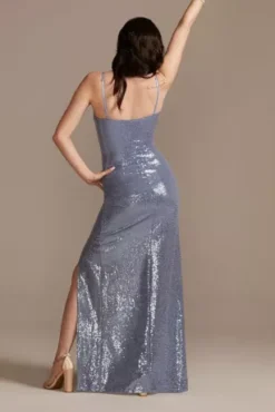 Allover Sequin V-Neck Sheath Gown With Slit -Blissful Brides Shop CWP4423498 PERI PROM PROD5 104