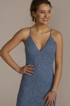 Glitter Stretch Lace V-Neck Sheath Gown -Blissful Brides Shop CXL4186 NDENIM PROM PROD1 069