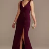 Ruched Jersey V-Neck Tank Sheath Dress -Blissful Brides Shop D21NY010 WINE PRTY PROD2 031