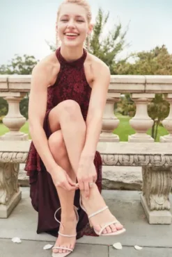 Allover Lace Halter Gown With Slit -Blissful Brides Shop D21NY22155V1 1 PDP Crop JAN21 1920x2880