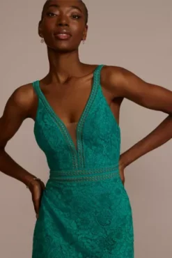 Allover Lace Illusion Plunge Gown -Blissful Brides Shop D21NY22300V1 JADE PRTY PROD3 081