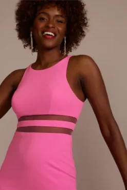 Crepe A-Line Dress With Illusion Waist -Blissful Brides Shop D21NY22311 PETUNIA PRTY PROD4 063