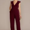 Plunging Ruffled Crepe Jumpsuit 2 Plunging Ruffled Crepe Jumpsuit -Blissful Brides Shop D21NY22405 WINE PARTY PROD2 0014