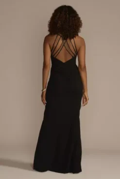Strappy Back Crepe Sheath Dress With Slit -Blissful Brides Shop D21NY22517 BLACK PRTY PROD7 1227