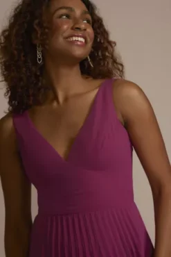 Floor Length V-Neck Pleated Chiffon A-Line Dress -Blissful Brides Shop D21NY22524 WILDBERRY PRTY PROD7 324