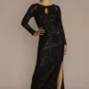 Long Sleeve Allover Sequin Sheath With Cutouts -Blissful Brides Shop D21NY22699 BLACK PRTY PROD9 284