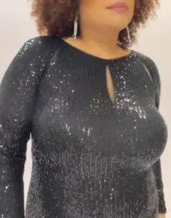 Long Sleeve Allover Sequin Sheath With Cutouts -Blissful Brides Shop D21NY22699 PDP