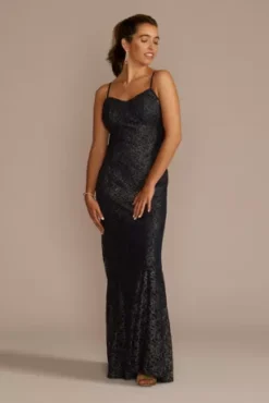 Metallic Foil Lace Mermaid With Cropped Popover -Blissful Brides Shop D21NY22700 MIDNIGHT PRTY PROD9 727