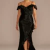 Off-Shoulder Ruffle Textured Satin Sheath Dress -Blissful Brides Shop D21NY23197 BLACK PRTY PROD12 027