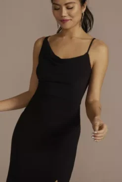 Asymmetrical Cowl Neck Jersey Sheath Dress -Blissful Brides Shop D21NY23198 BLACK PRTY PROD2 1924