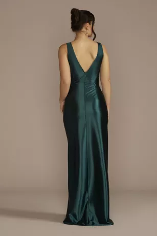 Draped Charmeuse V-Neck Tank Sheath With Slit 4 Draped Charmeuse V-Neck Tank Sheath With Slit - Image 2