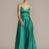 Satin Spaghetti Strap A-Line Prom Dress -Blissful Brides Shop D24NY22005 JADE PROM PROD12 038