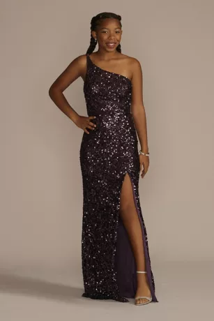 One-Shoulder Shimmer Sequin Floor Length Gown 3 One-Shoulder Shimmer Sequin Floor Length Gown
