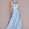 Satin Halter A-Line With Bodice Cutout -Blissful Brides Shop D24NY22085V2 ICEBLUE PROM PROD1 135