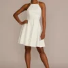 Floral Jacquard Halter Mini A-Line Dress -Blissful Brides Shop D24NY22095V1 WHITE PARTY PROD2 006