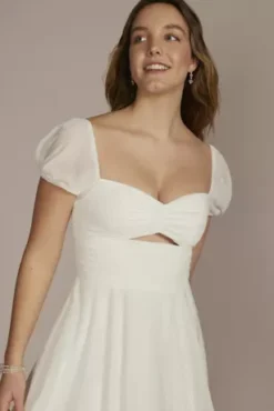 Cutout Polka Dot Mini A-Line Chiffon Dress -Blissful Brides Shop D24NY22103V2 WHITE PARTY PROD2 096