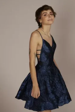 Jacquard A-Line Mini Dress -Blissful Brides Shop D24NY22116V1 BLKBLUE JRPARTY PROD2 133