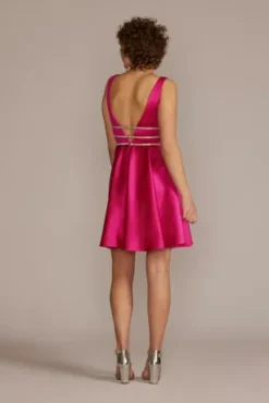 Embellished Waist Plunge Neck Mini A-Line Dress 8 Embellished Waist Plunge Neck Mini A-Line Dress -Blissful Brides Shop D24NY22122 BEGONIA PARTY PROD2 3342