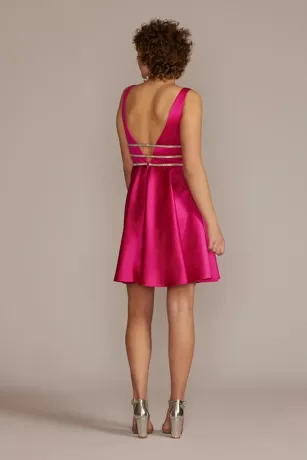 Embellished Waist Plunge Neck Mini A-Line Dress 4 Embellished Waist Plunge Neck Mini A-Line Dress - Image 2