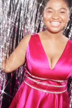 Embellished Waist Plunge Neck Mini A-Line Dress 10 Embellished Waist Plunge Neck Mini A-Line Dress -Blissful Brides Shop D24NY22122 PDP Crop OCT5 1920x2880