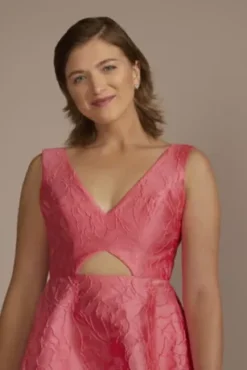 Short Jacquard A-Line Dress With Cutout 8 Short Jacquard A-Line Dress With Cutout -Blissful Brides Shop D24NY22452 PETUNIA HC PROD6 59