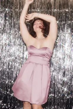 Short Strapless Satin A-line Dress With Bow -Blissful Brides Shop D24NY22468 PDP Crop OCT5 1920x2880