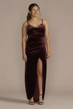 Long Velvet V-Neck Wrap Sheath Dress