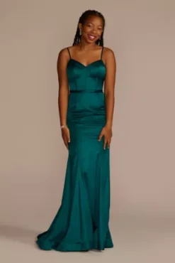 Spaghetti Strap Stretch Satin Corset Mermaid Dress